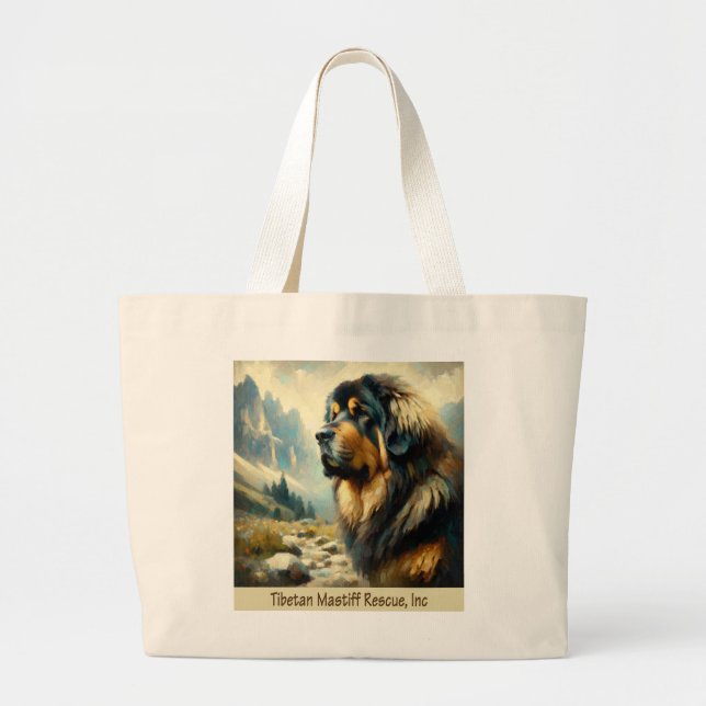 TIBETAN MASTIFF HEAD WITH MOUNTAINS TOTE BAG (Front)