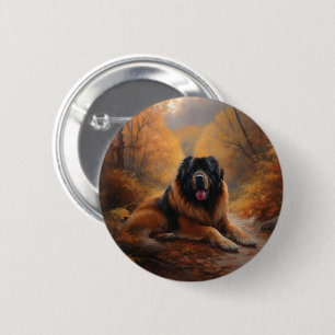 Tibetan Mastiff in Autumn Leaves Fall Inspire Button