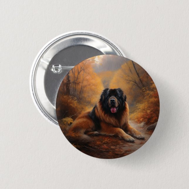 Tibetan Mastiff in Autumn Leaves Fall Inspire Button (Front & Back)