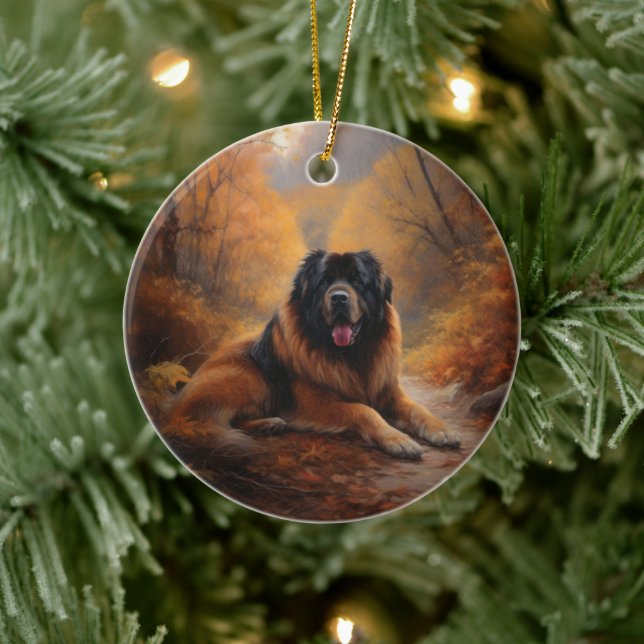 Tibetan Mastiff in Autumn Leaves Fall Inspire Ceramic Ornament (Tree)