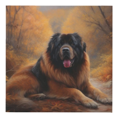 Tibetan Mastiff in Autumn Leaves Fall Inspire Faux Canvas Print