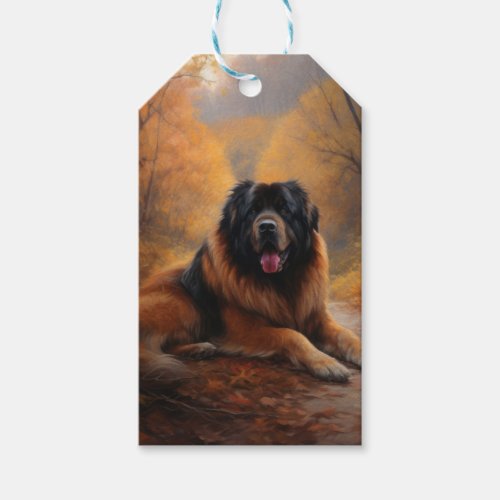 Tibetan Mastiff in Autumn Leaves Fall Inspire Gift Tags