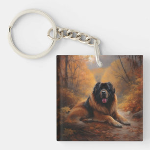 Tibetan Mastiff in Autumn Leaves Fall Inspire Keychain