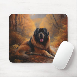Tibetan Mastiff in Autumn Leaves Fall Inspire Mouse Pad