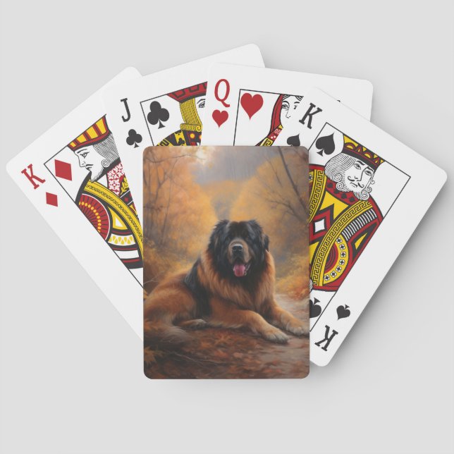 Tibetan Mastiff in Autumn Leaves Fall Inspire Poker Cards (Back)