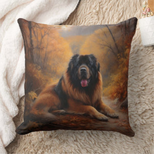 Tibetan Mastiff in Autumn Leaves Fall Inspire Throw Pillow