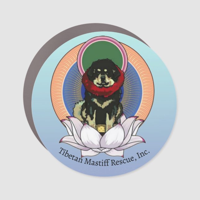 Tibetan Mastiff Lotus Flower Logo Round Car Magnet (Front)