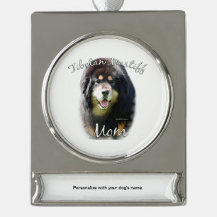 Tibetan Mastiff Mom 2 Silver Plated Banner Ornament