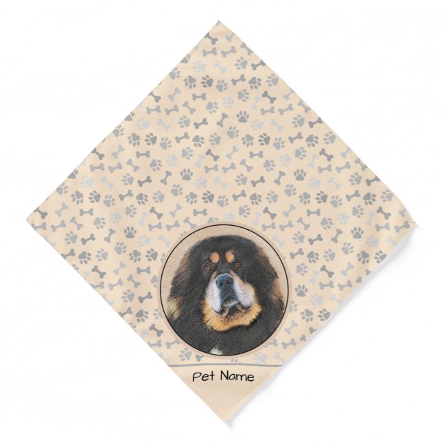 Tibetan Mastiff Painting Black and Tan Pet Dog Art Bandana (Front)