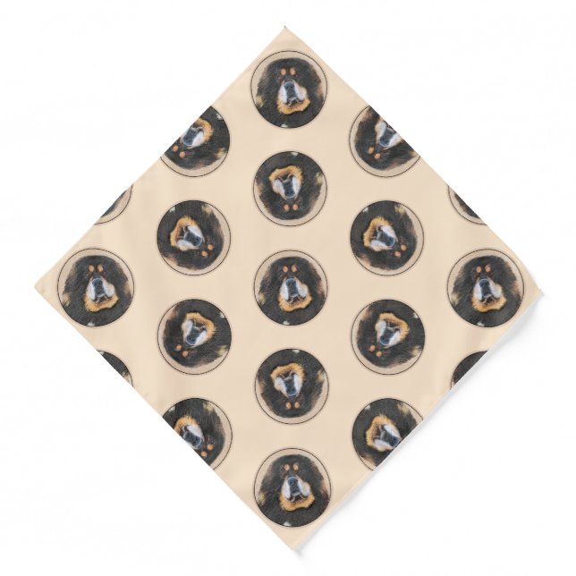 Tibetan Mastiff Painting Black and Tan Pet Dog Art Bandana (Front)