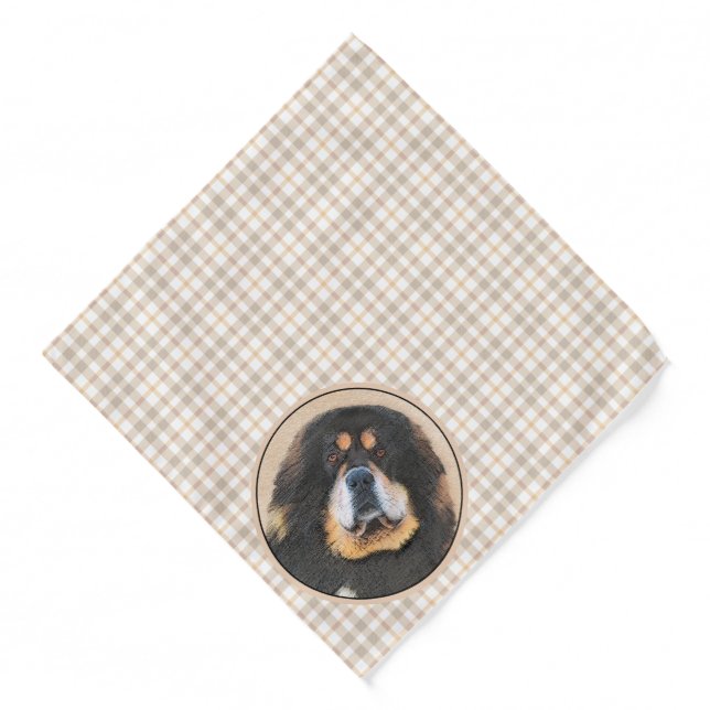 Tibetan Mastiff Painting Black and Tan Pet Dog Art Bandana (Front)