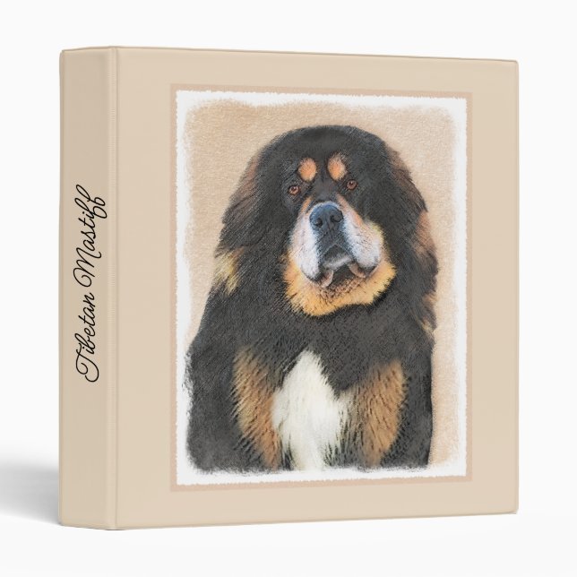 Tibetan Mastiff Painting - Cute Original Dog Art 3 Ring Binder (Front/Spine)