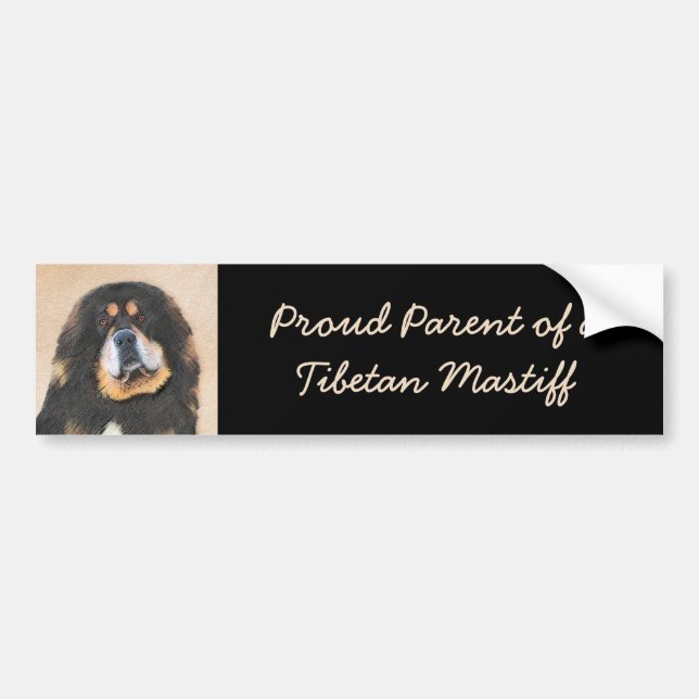 Tibetan Mastiff Painting - Cute Original Dog Art Bumper Sticker (Front)