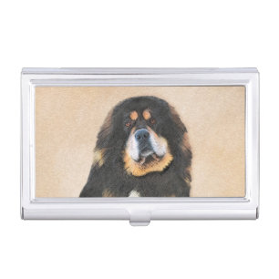 Tibetan Mastiff Painting - Cute Original Dog Art Business Card Case