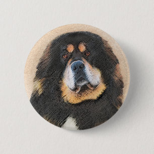 Tibetan Mastiff Painting - Cute Original Dog Art Button