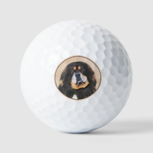 Tibetan Mastiff Painting - Cute Original Dog Art Golf Balls (Front)