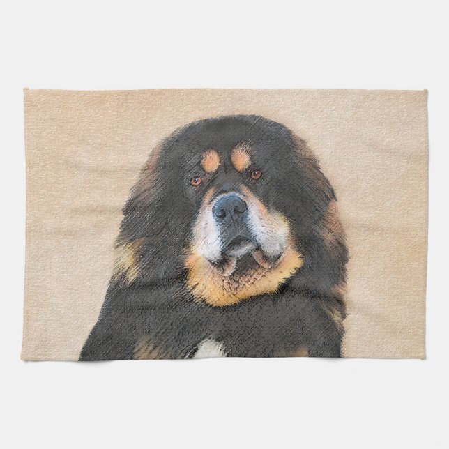 Tibetan Mastiff Painting - Cute Original Dog Art Kitchen Towel (Horizontal)