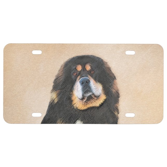Tibetan Mastiff Painting - Cute Original Dog Art License Plate (Front)
