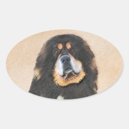 Tibetan Mastiff Painting _ Cute Original Dog Art Oval Sticker
