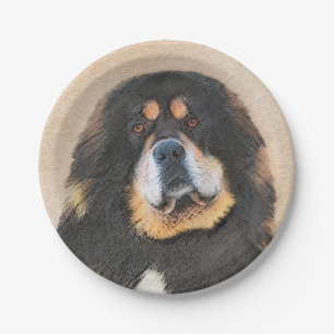 Tibetan Mastiff Painting - Cute Original Dog Art Paper Plates