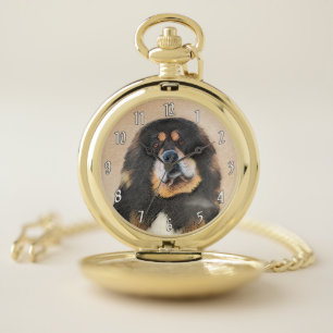 Tibetan Mastiff Painting - Cute Original Dog Art Pocket Watch