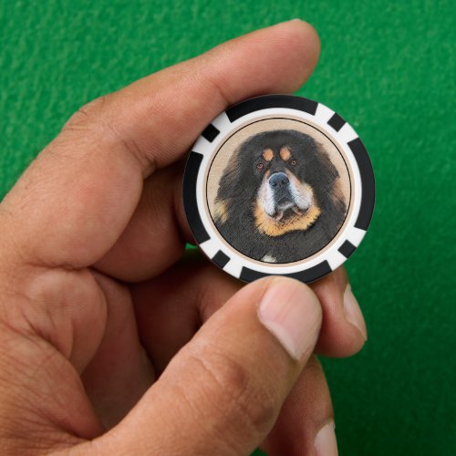 Tibetan Mastiff Painting _ Cute Original Dog Art Poker Chips