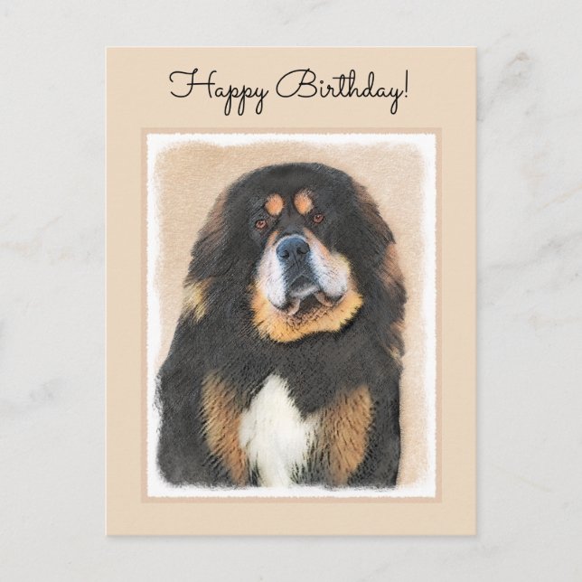 Tibetan Mastiff Painting - Cute Original Dog Art Postcard (Front)