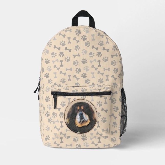 Tibetan Mastiff Painting - Cute Original Dog Art Printed Backpack (Front)