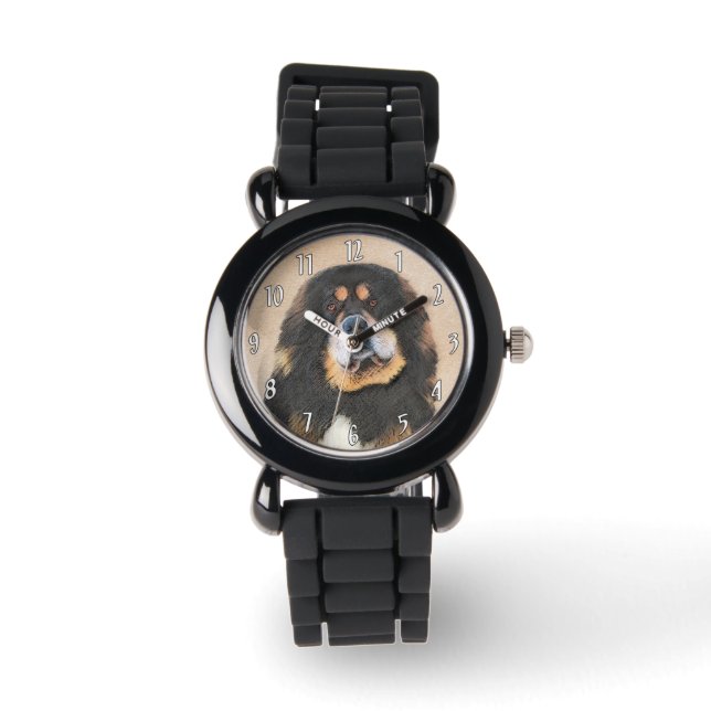 Tibetan Mastiff Painting - Cute Original Dog Art Watch (Front)