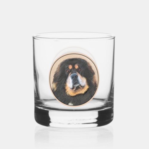 Tibetan Mastiff Painting _ Cute Original Dog Art Whiskey Glass