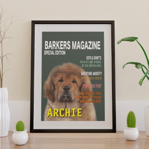 Tibetan Mastiff Parody Magazine Cover Poster