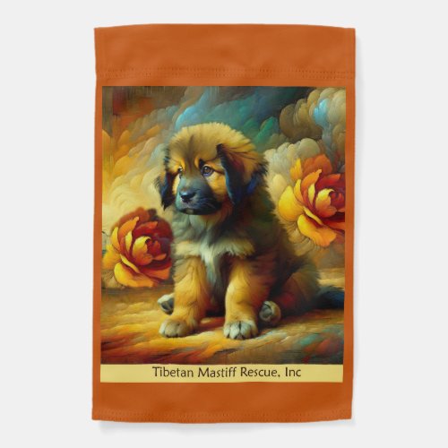 Tibetan Mastiff Puppy and Flowers Garden Flag