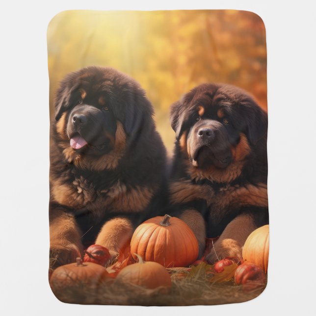 Tibetan Mastiff Puppy Autumn Delight Pumpkin  Baby Blanket (Front)