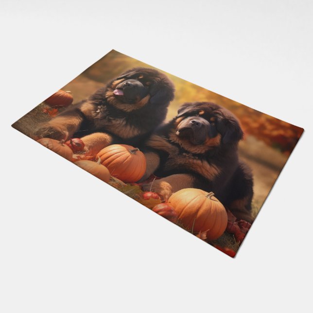 Tibetan Mastiff Puppy Autumn Delight Pumpkin  Doormat (Angled)