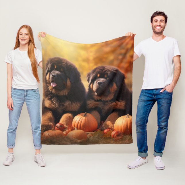 Tibetan Mastiff Puppy Autumn Delight Pumpkin  Fleece Blanket (In Situ)
