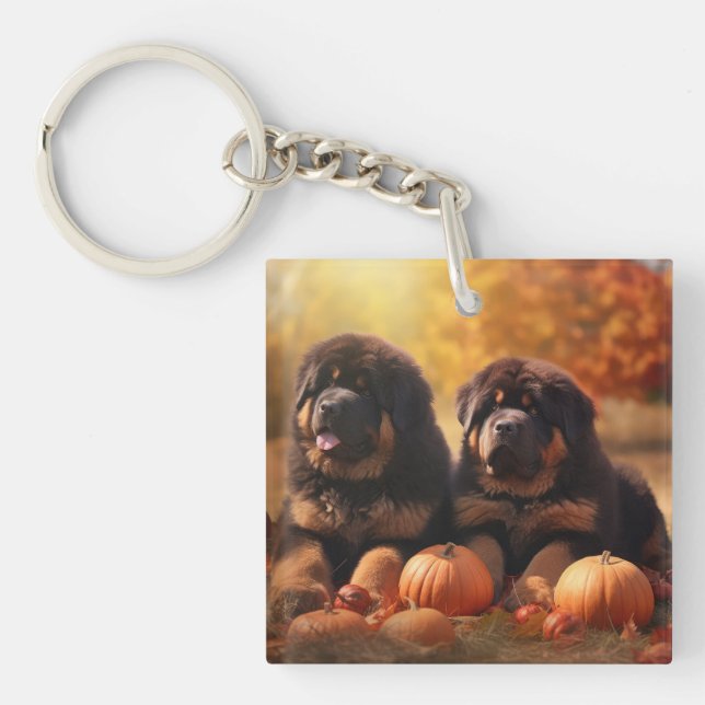Tibetan Mastiff Puppy Autumn Delight Pumpkin  Keychain (Front)