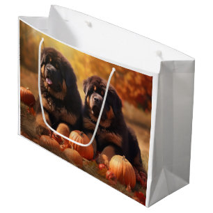 Tibetan Mastiff Puppy Autumn Delight Pumpkin Large Gift Bag