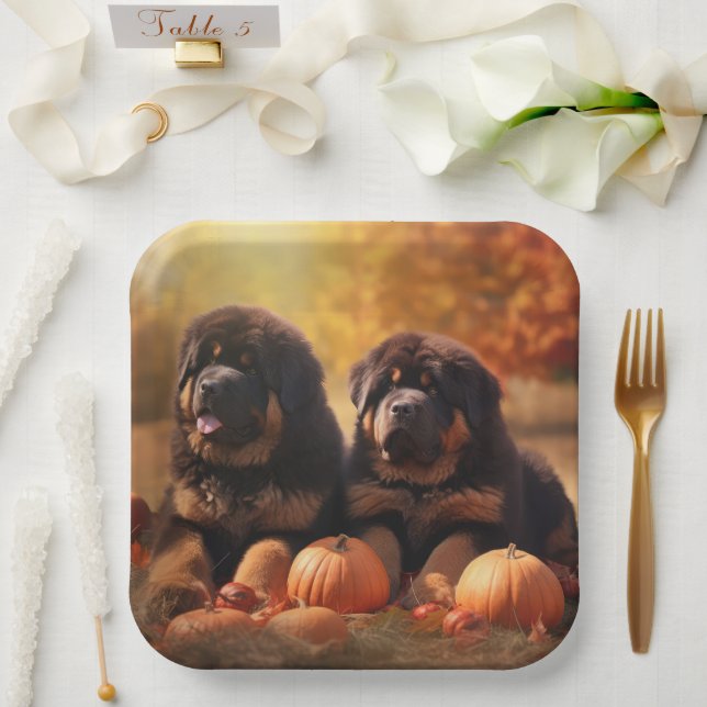 Tibetan Mastiff Puppy Autumn Delight Pumpkin  Paper Plates (Wedding)