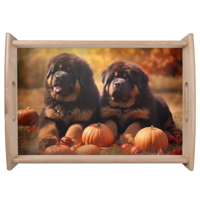 Tibetan Mastiff Puppy Autumn Delight Pumpkin  Serving Tray (Front)