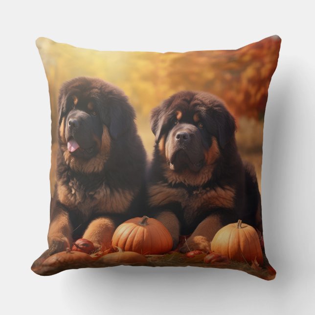 Tibetan Mastiff Puppy Autumn Delight Pumpkin  Throw Pillow (Front)