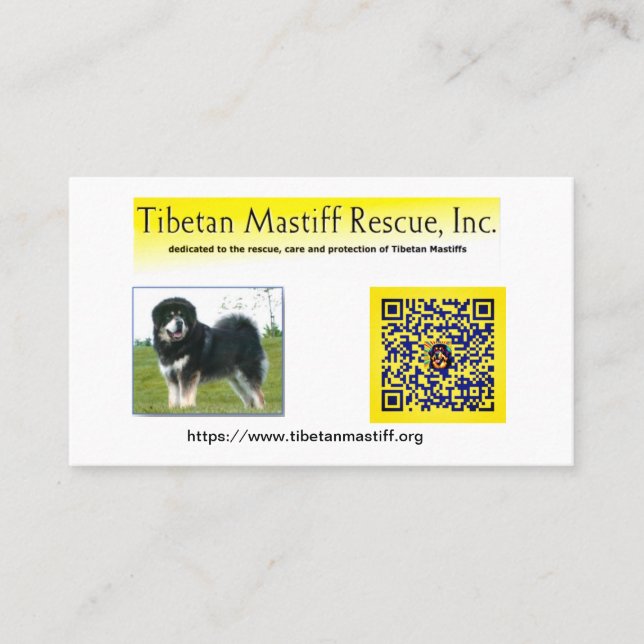 Tibetan Mastiff Rescue, Inc. Information Business Card (Front)