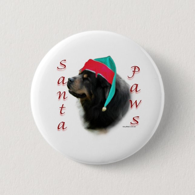 Tibetan Mastiff Santa Paws Pinback Button (Front)