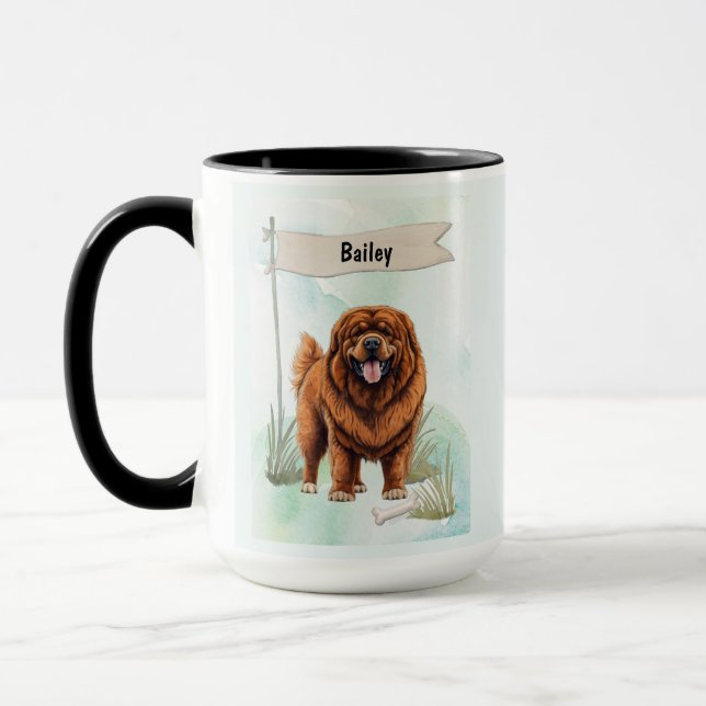Tibetan Mastiff Watercolor Personalized Dog Mug (Left)