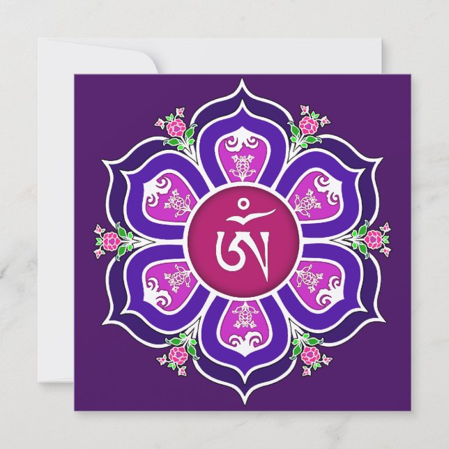 Tibetan Om in Lotus Throne Mandala Invitation (Front)