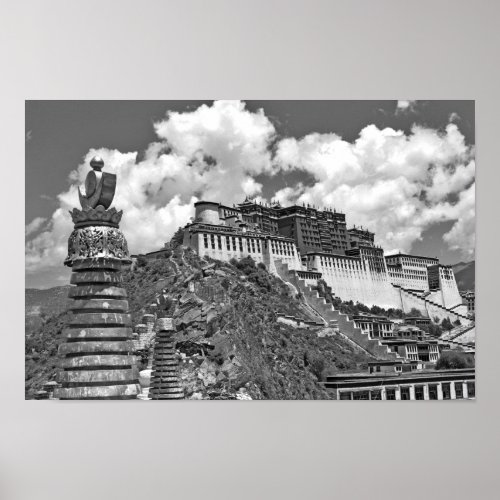 Tibetan Photo  Potala Palace Lhasa BW Poster