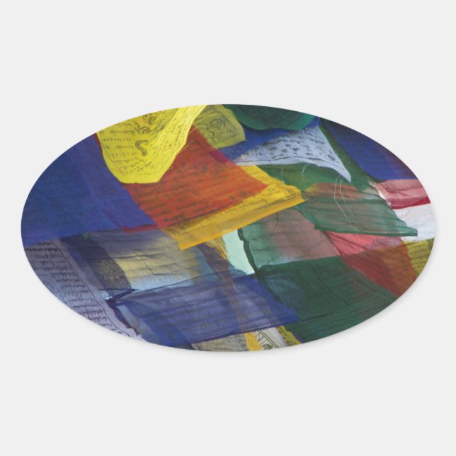Tibetan Prayer Flags At Boudhanath Stupa Nepal Oval Sticker (Front)