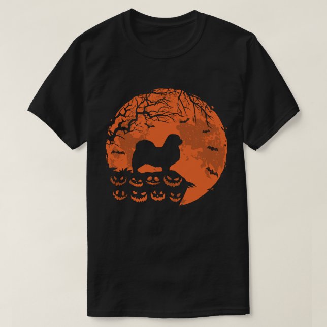 Tibetan Spaniel And Moon Halloween Dog Lover Gift T-Shirt (Design Front)
