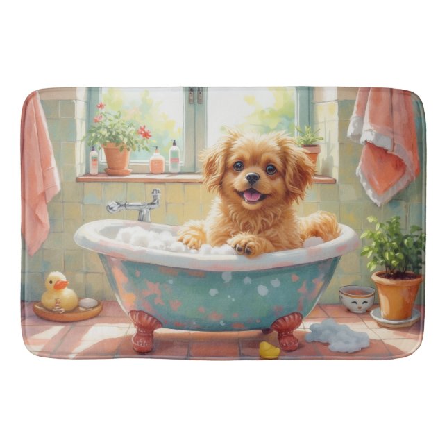 Tibetan Spaniel Bath Time Cute Bathroom Decor Mat (Front)