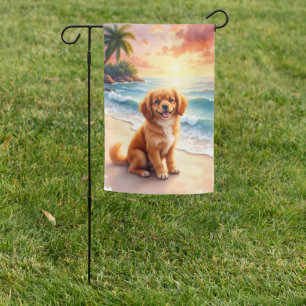 Tibetan Spaniel Beach Sunset Garden Flag