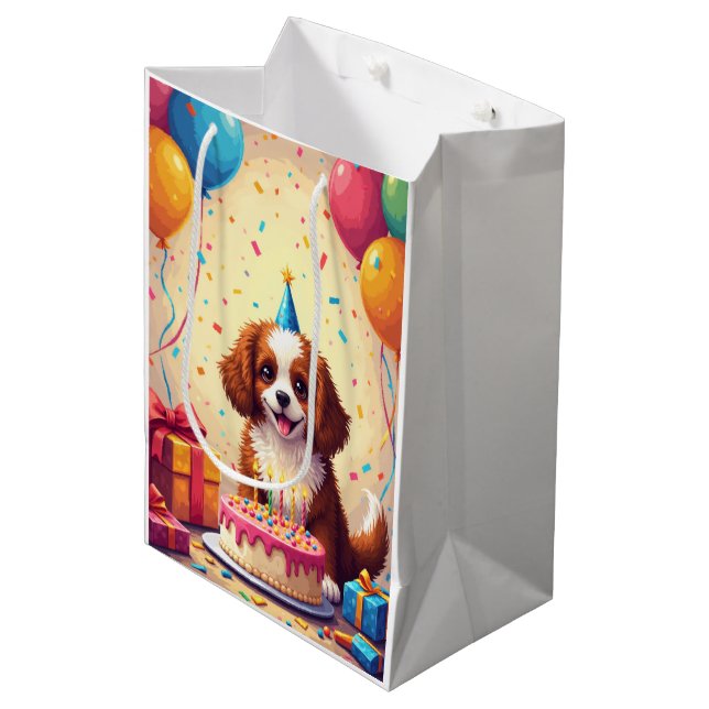 Tibetan Spaniel Birthday Celebration Medium Gift Bag (Front Angled)